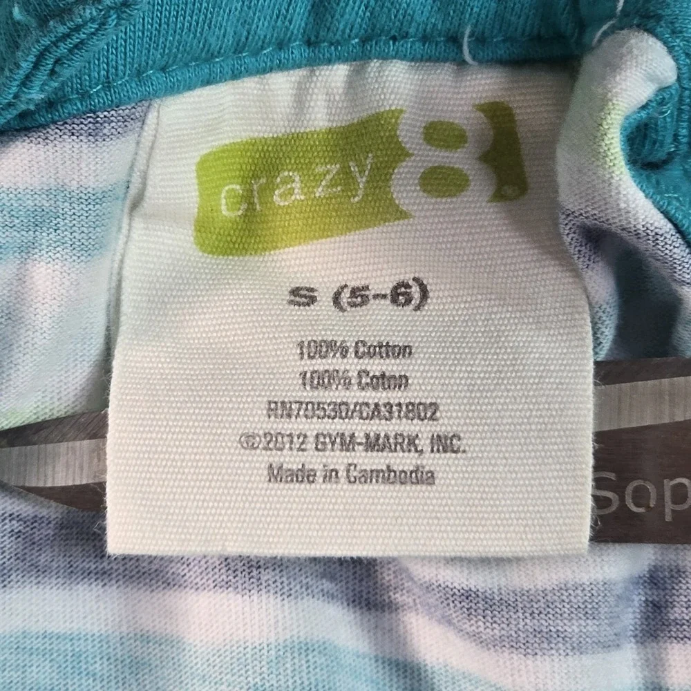 Crazy 8‎ Striped Sleeveless Dress Girls Size S 5-6 Teal Blue Green Smocked Knit